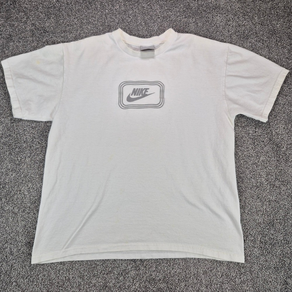 Vintage 90s Nike T-Shirt Mens Small White Logo Graphic Short Sleeve Cotton Tee